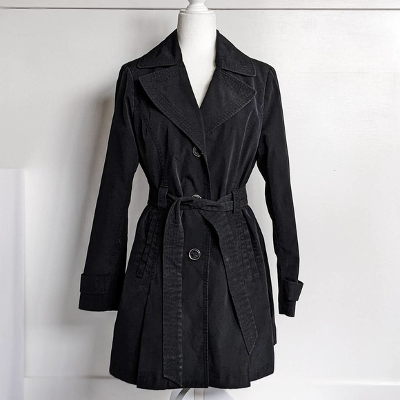 London Fog Trench Coat Single Breasted With Belt Button Black Women's Size M - Picture 1 of 15